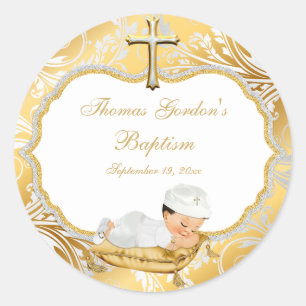 Taufe Goldkreuz für Babyjungen Runder Aufkleber