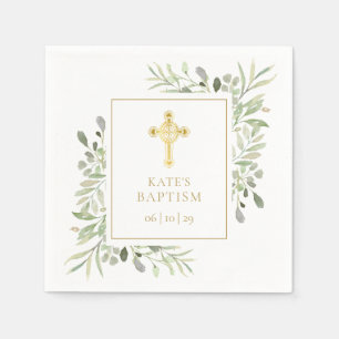 Taufe Goldkreuz Grünzeug Serviette