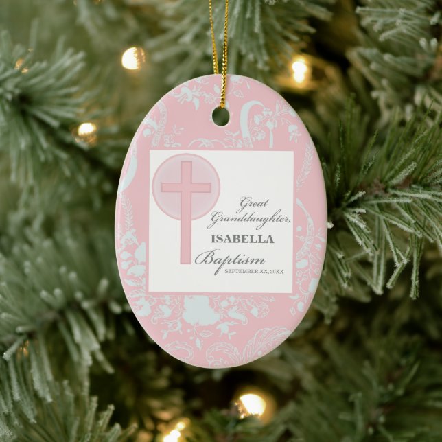 Taufe Große Enkeltochter Pink Lace Personalisiert Keramik Ornament (Baum)