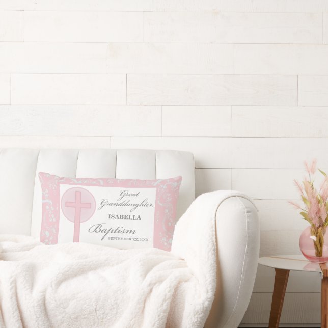 Taufe Große Enkeltochter Pink Lace Personalisiert Lendenkissen (Liege)