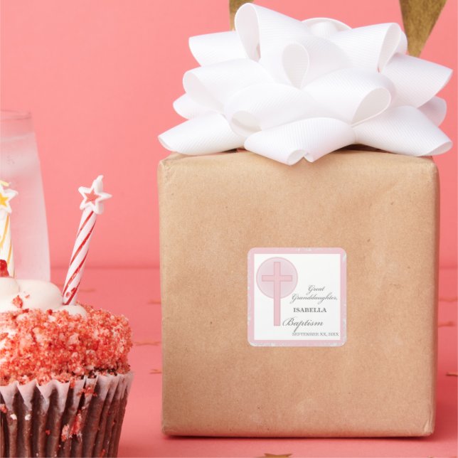 Taufe Große Enkeltochter Pink Lace Personalisiert Quadratischer Aufkleber (Party)