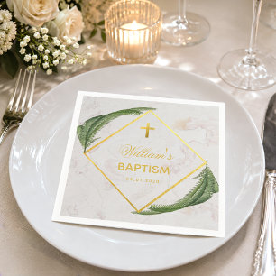 Taufe Grünmarmor Faux Goldfolie Farnblätter Serviette