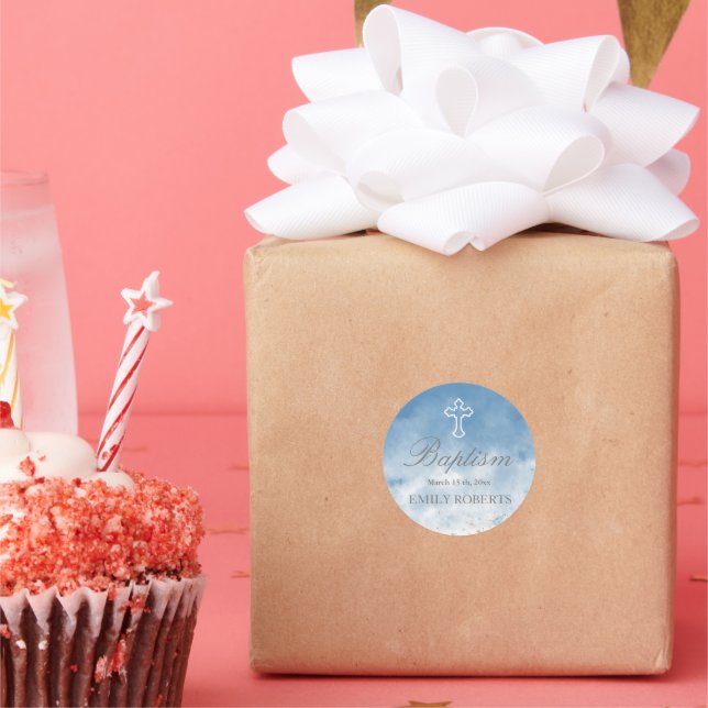 Taufe Himmel Blau elegante Monogramm Aufkleber (Party)