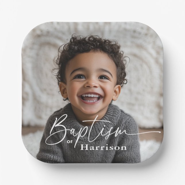 Taufe im runden Foto Pappteller (Vorderseite)