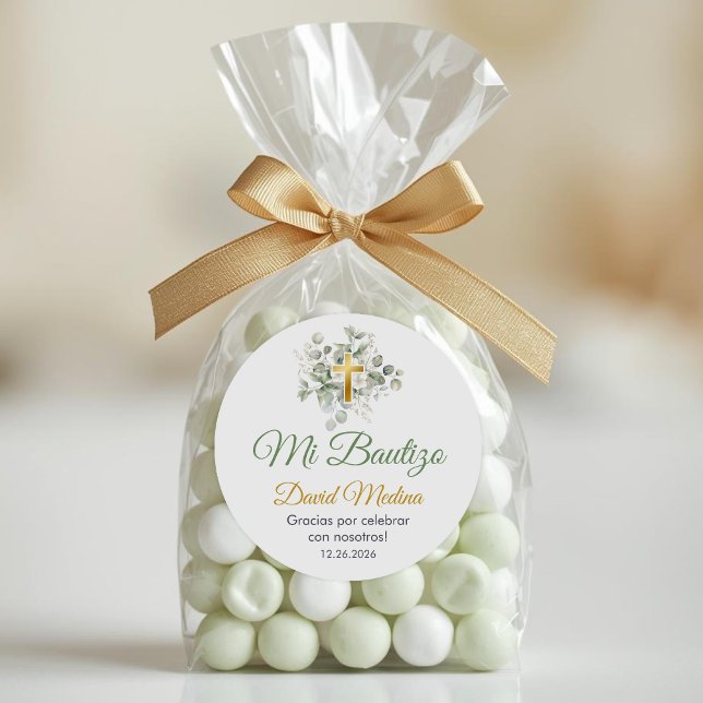 Taufe in den Niedlichen grünen Blätter der spanisc Runder Aufkleber (Von Creator hochgeladen)