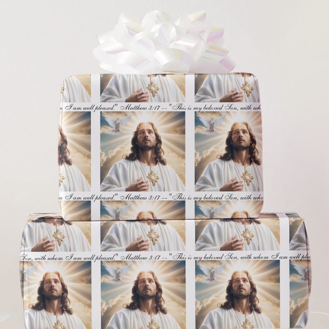 Taufe Jesus Heiliger Geist Dove Matthew 3:17 Text Geschenkpapier (Von Creator hochgeladen)