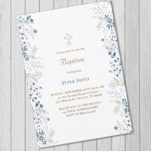 Taufe kleine blaue Aquarellfarben-Blume Einladung