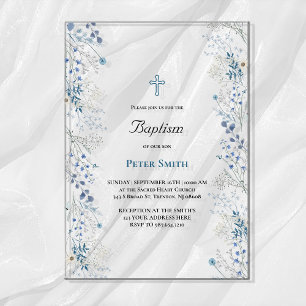Taufe kleine blaue Wasserfarben Blumen Acryleinladungen
