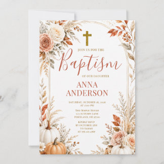 Taufe Kürbis Herbst Blumen Kreuz Einladung