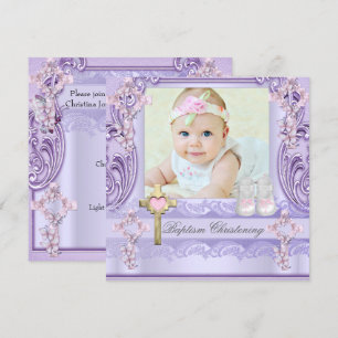 Taufe Lavendel Rosa Kreuz Mädchen Foto Taufe Einladung