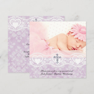 Taufe Lilac White Lace Foto Jewel Cross Girl Einladung