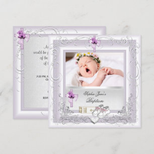 Taufe Mädchen Christening Baptism Weiß Flieder Ros Einladung
