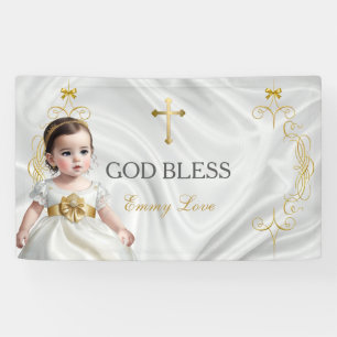 Taufe Mädchen Gold Kreuz Banner