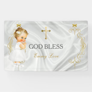 Taufe Mädchen Gold Kreuz Banner
