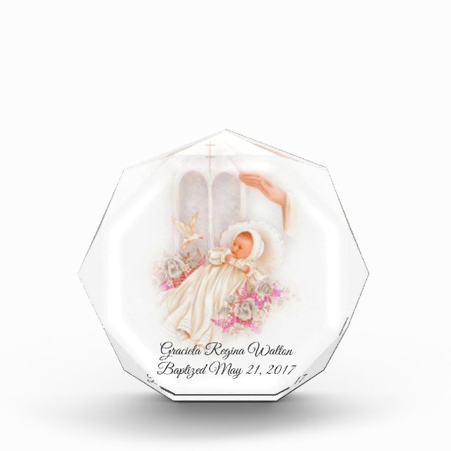 Taufe-Mädchen-Rosa-Blumen-Tauben-Kreuz Fotoblock (Vorderseite)