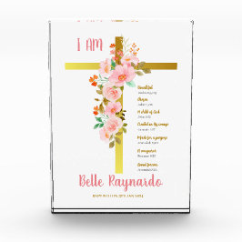 Taufe Mädchen rosa und rot Blume auf Kreuz Fotoblock