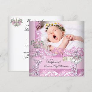 Taufe Mädchen Rosa Weiß Foto Taufkleid Einladung