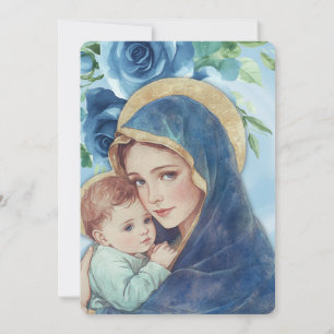 Taufe Maria Jesus Blaue Blumen Shamrocks Einladung