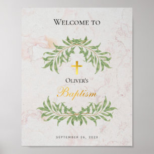 Taufe Marmor Foliage Imitate Gold Foil Begrüßungsz Poster