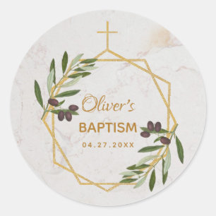 Taufe Marmor Olivenzweig Botanisch Geometrisch Runder Aufkleber