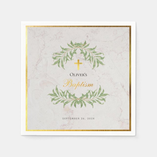 Taufe Marmorfoliage Imitate Gold Foil Calligrafy Serviette (Vorderseite)