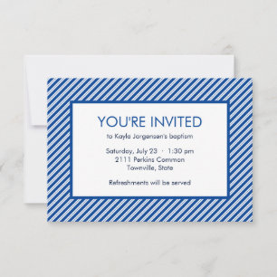 Taufe Minimalistisch-blau-weiße Diagonalstreifen Einladung