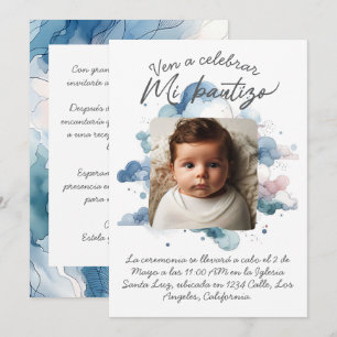 Taufe mit Foto Spanisches Aquarell Einladung