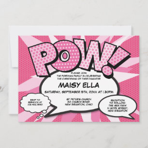 Taufe Modern Comic Book Pink Einladung