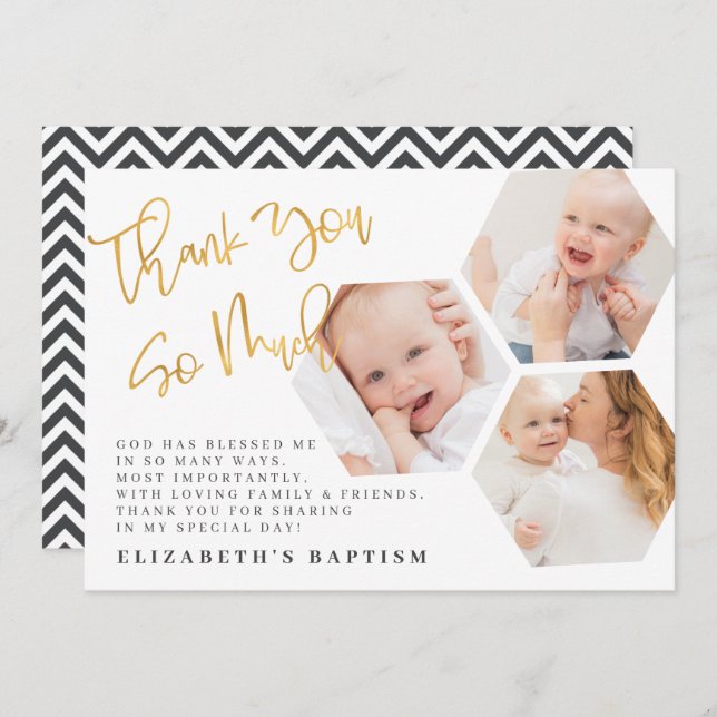 Taufe Moderne Fotos mit einfacher Chic Geometric Dankeskarte (Vorne/Hinten)
