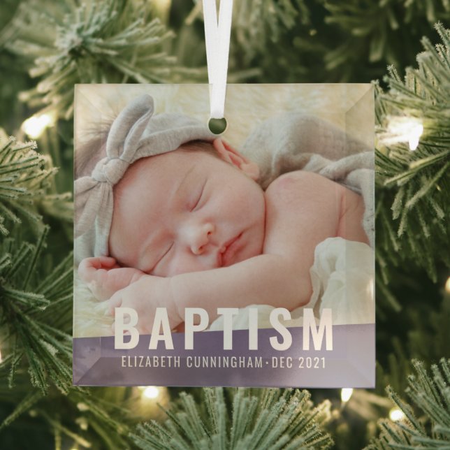 Taufe Modernes, benutzerfreundliches Baby-Foto Ornament Aus Glas (Insitu)