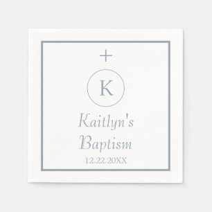 Taufe Monogram Initials Dusty Blue White Serviette