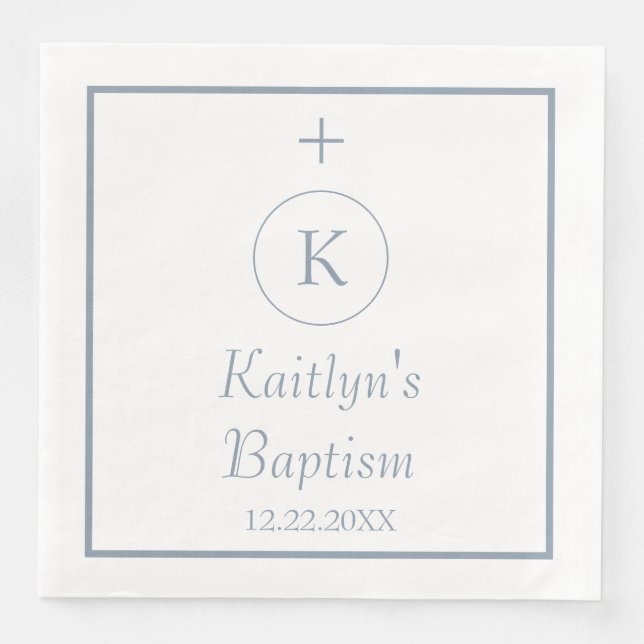 Taufe Monogram Initials Dusty Blue White Serviette (Vorderseite)