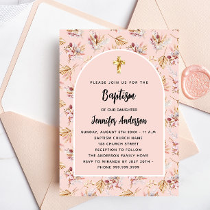 Taufe Pampas Blume Rose Gold Pink Luxus Einladung