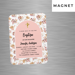 Taufe Pampas Blume Rose Gold Rosa Einladung Magnet