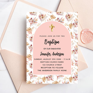 Taufe Pampas Blume Rose Gold Rosa Mädchen Einladungspostkarte