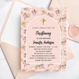 Taufe Pampas Blumen rose gold rosa Mädchen Einladung