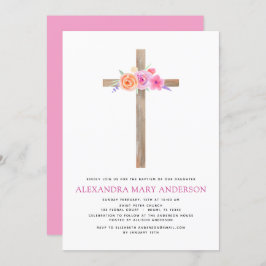 Taufe Pastel Pink Blütenrosa Rosenkreuz Einladung