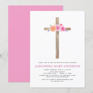 Taufe Pastel Pink Blütenrosa Rosenkreuz Einladung