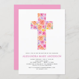 Taufe Pastel Pink Blütenrosa Rosenkreuz Einladung