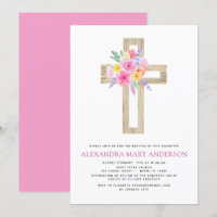 Taufe Pastel Pink Blütenrosa Rosenkreuz Einladung