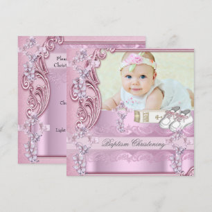 Taufe Pink Kreuz Mädchen Foto Taufgottesdienst Einladung