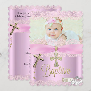 Taufe Pink Kreuz Mädchen Taufkleid Einladung