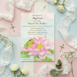 Taufe Pink Seerose & Laubfrosch Einladung