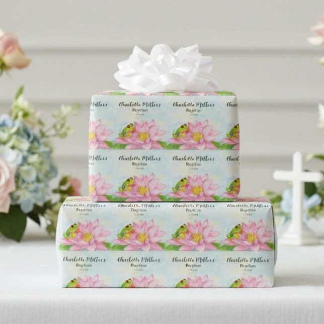 Taufe Pink Seerose & Laubfrosch Geschenkpapier (Von Creator hochgeladen)