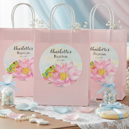 Taufe Pink Seerose & Laubfrosch Runder Aufkleber