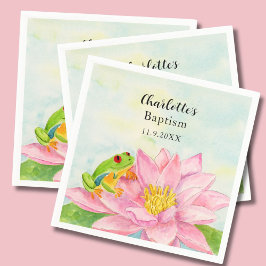 Taufe Pink Seerose & Laubfrosch Serviette
