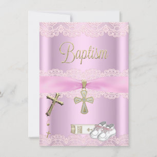 Taufe Pinkes Kreuz Mädchen Taufkleid Einladung