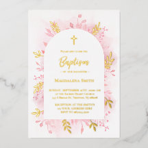 Taufe Rosa Aquarellgoldfolie Einladung