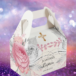 Taufe rosa bläserne silberne moderne elegante Kreu Geschenkschachtel