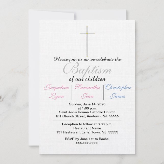 Taufe Rosa blaue Triplets Einladung (Vorderseite)